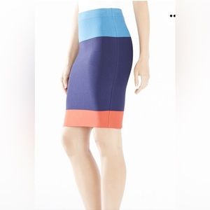 BCBGMaxAzria Colorblock Pencil Skirt in Light Blue, Navy & Coral